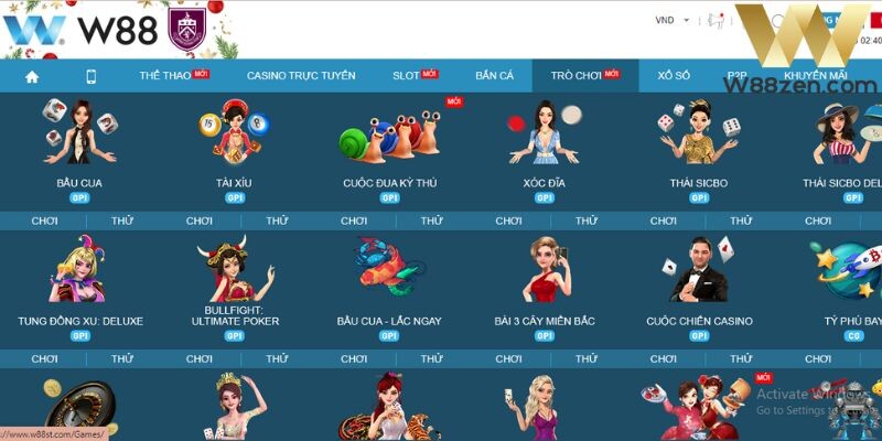 W88 cung cấp nhiều sản phẩm game cá cược độc đáo hấp dẫn tới người chơi